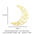 Gold plated stainless steel moon pendant with geometric cutout design measures 26x34.5mm - Geometric Moon Style (LA961-2)