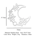 Silver stainless steel crescent moon and flower pendant with 35x37.7mm dimensions - Floral Moon Style (LA981-1)