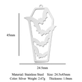 Gothic silver stainless steel coffin pendant with flying bat design for DIY jewelry making - Three Bats Coffin (Silver) (LA978-1)