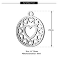 Silver stainless steel hollow heart pendant charm with small circular cutouts - Circle Heart Hollow Style (T402)