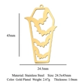 Gold-plated coffin-shaped stainless steel pendant with bat motif, size 24.5x45mm - Three Bats Coffin (Gold) (LA978-2)