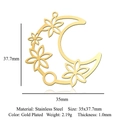 Gold plated stainless steel moon and flower pendant charm with 35x37.7mm dimensions - Floral Moon Style (LA981-2)