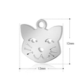 Polished stainless steel cat face pendant with hollow design, size 12mm x 12mm - Cat Head Hollow Style (T419)