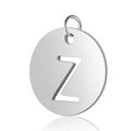 Pendentif rond en acier inoxydable poli avec une lettre Z majuscule évidée en argent - Argent Lettre Creuse Z (T514S-Z)