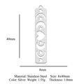 Silver stainless steel rectangular pendant with moon and heart cutouts 8x40mm size - Bar Geometry Style (LA990-1)