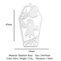 Silver coffin pendant in stainless steel with ghost and spider web hollow design - Double Ghost Coffin (Silver) (LA980-1)