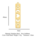 Gold plated stainless steel long bar pendant with heart and moon cutouts 8x40mm - Bar Geometry Style (LA990-2)