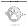 Colgante de huella de perro en acero inoxidable pulido para joyería DIY 12x15,5mm - Pata de Perro Plateada