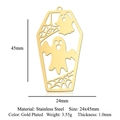 Gold plated stainless steel coffin pendant with ghost and spider web motif, 24x45mm size - Double Ghost Coffin (Gold) (LA980-2)