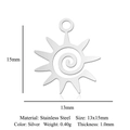 Polished silver stainless steel sun pendant with spiral texture and size specifications - Spiral Sun Style (LA995-1)