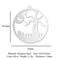 Silver stainless steel Halloween pumpkin pendant with spooky tree and bat laser cut design - Withered Tree Moon Round (Silver) (LA982-1)