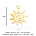 Gold plated stainless steel sun pendant with spiral center and rays, 13x15mm bohemia style - Spiral Sun Style (LA995-2)