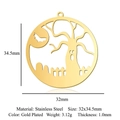 Golden plated pumpkin tree ghost pendant made of durable stainless steel for DIY jewelry - Withered Tree Moon Round (Gold) (LA982-2)