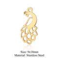 Pendentif paon doré en acier inoxydable pour bijoux DIY, taille 9x18mm - Paon Doré (JN364-2x5)