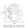 Silver stainless steel gothic pendant featuring hollow skull couple and spider web design - Skeleton Couple Round (Silver) (LA983-1)