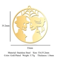 Gold plated stainless steel hollow pumpkin skull pendant with dimensional specifications - Skeleton Couple Round (Gold) (LA983-2)