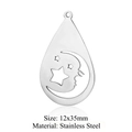 Water drop stainless steel moon and star hollow charm pendant, size 12x35mm - Moon Stars Waterdrop Silver Style (LA216x5)