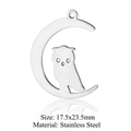 Pendentif hibou et lune en acier inoxydable poli pour bijoux DIY, 17,5x23,5 mm - Lune Hibou Argentée (JN291-1x5)
