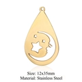 Gold stainless steel teardrop pendant with hollow star and smiling moon design, 12x35mm - Moon Stars Waterdrop Gold Style (LA217x5)