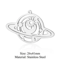 Colgante celestial de acero inoxidable plateado con planetas y sol, 26x41mm - Estilo Celestial Cielo Estrellado Plata (LA222x5)