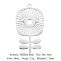Silver hollow flower pendant in stainless steel, 19x33mm leaf design jewelry charm - Sunflower Style / Silver