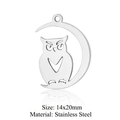 Pendentif chouette et croissant de lune en acier poli, 14x20mm pour bijoux DIY - Hibou Argenté Avec Lune (JN365-1x5)