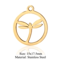 Pendentif libellule doré en acier inoxydable ajouré, accessoire de bijoux 15x17,5 mm - Libellule Ronde Dorée (JN368-2x5)