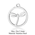Pendentif libellule évidé en acier inoxydable pour création de bijoux DIY 15x17.5mm - Libellule Ronde Argentée (JN368-1x5)