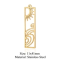 Colgante rectangular dorado de acero inoxidable con diseño de sol y olas, 11x41mm - Estilo Rectangular Sol Ola Dorado (LA344-2x5)