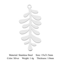 Polished silver stainless steel leaf pendant for DIY jewelry making, size 15x31.5mm - Leaf Style / Silver