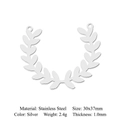 Silver stainless steel olive leaf pendant charm for DIY jewelry making 30x37mm - Laurel Olive Branch Style / Silver