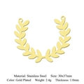 Golden stainless steel olive leaf pendant connector 30x37mm for DIY necklace making - Laurel Olive Branch Style / Gold