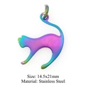 Bunter Katzenanhänger aus Edelstahl für DIY-Schmuck mit Regenbogen-Effekt 14.5x21mm - Stehende Katze Form (JN161)