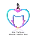 Regenbogenfarbener hohler Katzenherz-Anhänger aus Edelstahl, 20x21mm für DIY-Schmuck - Herz Katzenkopf Form (JN162)