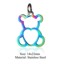 Regenbogenfarbener Edelstahl-Bärenanhänger mit hohlem Herzdesign und buntem Glanz - Herz Bär Form (JN163)