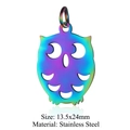 Regenbogenfarbener Edelstahl-Eulenanhänger mit hohlem Design und Metall-Aufhängeschlaufe - Eule Form (JN165)