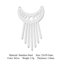 Polished silver crescent moon pendant in stainless steel with elegant metal fringes - Silver Moon Tassel Style (LA788-1)