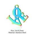 Regenbogenfarbener LOVE-Anhänger aus Edelstahl mit 16x16,5 mm Größe und Ösenring - Herz LOVE Form (JN170)