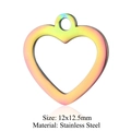 Regenbogenfarbenes Herz-Charm aus Edelstahl mit Hohlmuster, Größe 12x12.5mm - Hohl Herz Form (JN174)