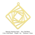 28x30mm minimalist gold plated stainless steel hollow square pendant for DIY jewelry - Gold Square Spiral Hollow Style (LA808-2)
