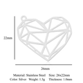 Silver stainless steel heart pendant with intricate cutout design measuring 26x22mm - Geometric Hollow Heart (LA872-1)