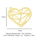 Gold plated stainless steel heart pendant with geometric cutout design and 26x22mm size - Geometric Hollow Heart (LA872-2)