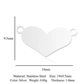 Silver stainless steel heart charm with double loops, 19x9.5mm DIY jewelry pendant - Heart Link Pendant (LA874-1)