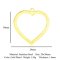Gold plated stainless steel heart pendant base with dual rings size 29x30mm for jewelry diy - Large Hollow Heart Frame (LA935-2)