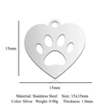 Silver stainless steel heart pendant with cutout paw print design measuring 15x15mm - Paw Print Heart Pendant (LA993-1)