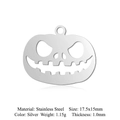 Gepolijste roestvrijstalen pompoen bedel voor DIY sieraden, 17,5x15 mm Halloween-hanger zilver - Zilveren Holle Pompoenkop Stijl (JN378-1)