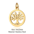 Golden stainless steel tree of life pendant with heart-shaped leaves measuring 16x22mm - Gold Heart Leaf Tree of Life (JA350-2)
