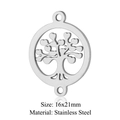 Silver stainless steel Tree of Life jewelry connector with heart leaves, 16x21mm size - Silver Heart Leaf Tree Connector (JA361-1)