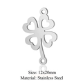 Stainless steel four leaf clover charm connector 12x20mm for DIY jewelry making - Silver Heart Hollow Clover (JN334-1)