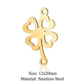 Golden 12x20mm stainless steel four-leaf clover pendant charm connector for DIY jewelry - Gold Heart Hollow Clover (JN334-2)
